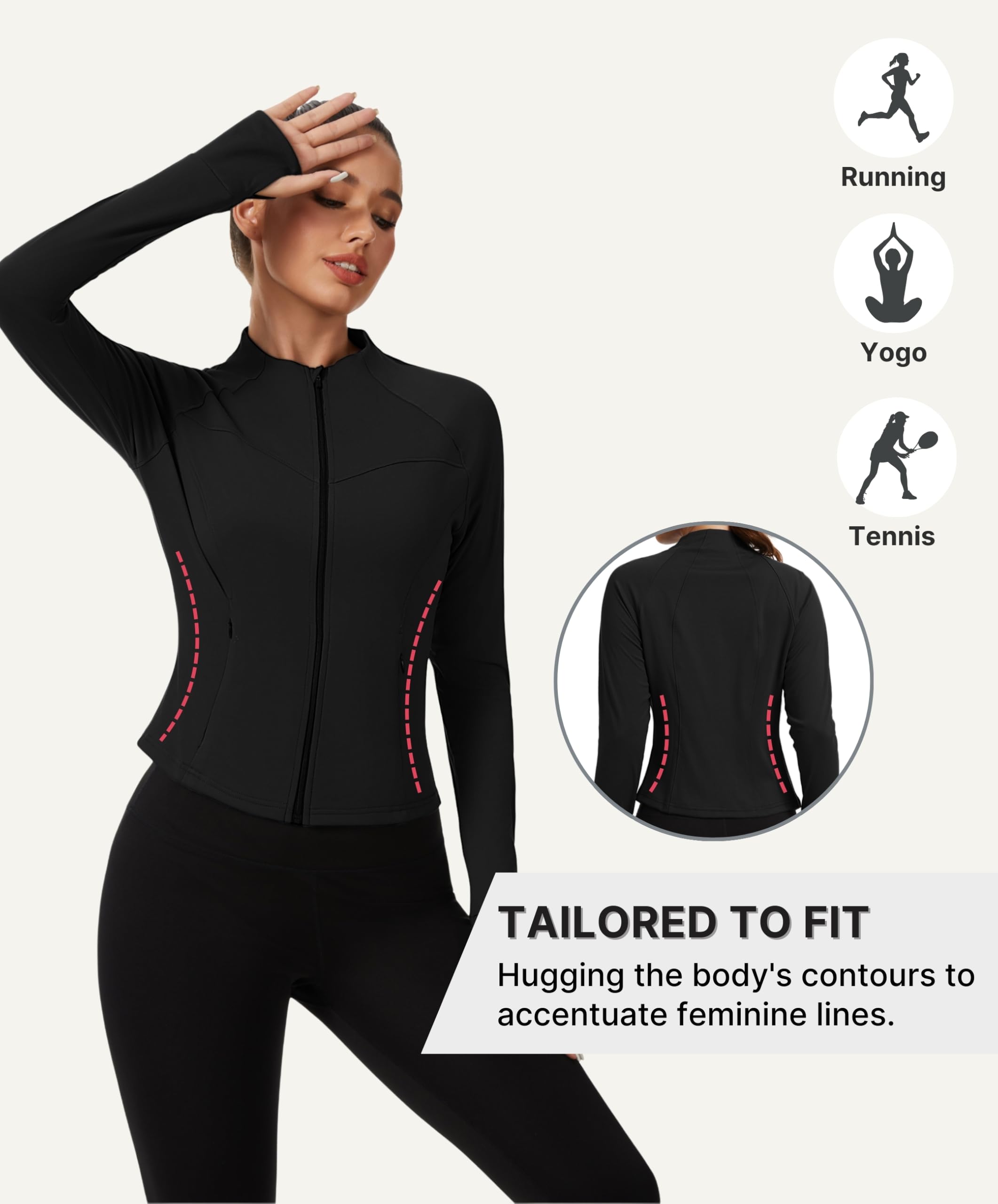 AMZSPORT Veste Sport Femme Sweat Running avec Trous de Pouce