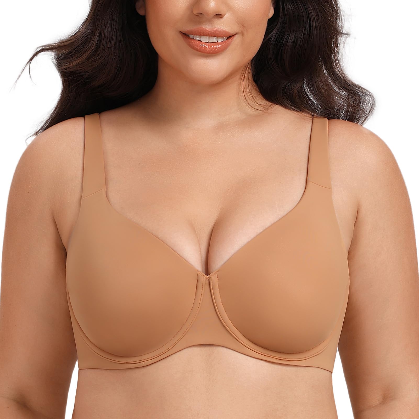 Meleneca Women's Taupe Plus Size Minimizer Underwire Full Coverage Unlined Seamless Cup Bras 46D