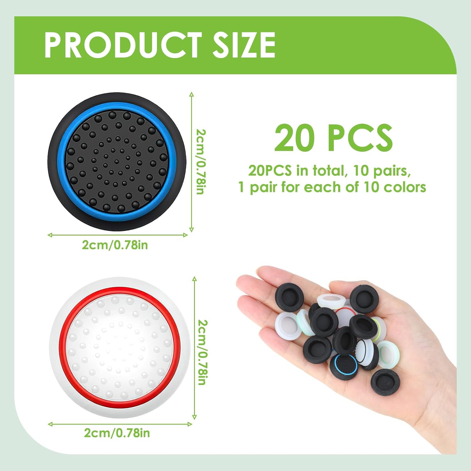 20pcs Controller Accessories Protective Cover, Joystick Caps Thumb Grips, Thumbstick Caps Grip Set Caps for Xbox One Series X/S, PS4, PS5 Controller (10 Colours)