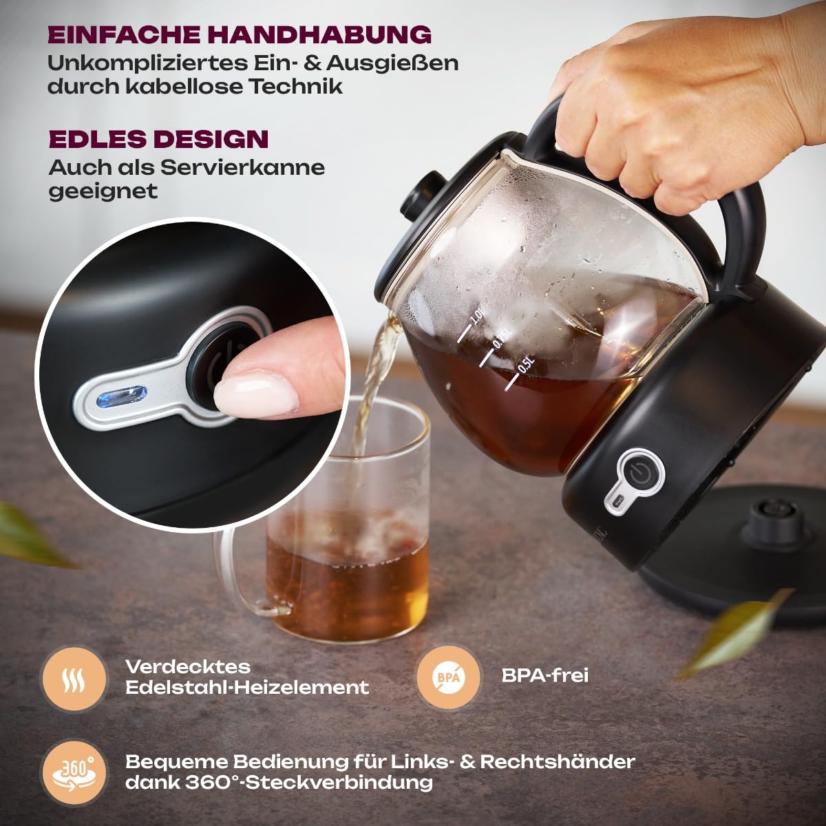 Clatronic TK 3715 noir Théière électrique 1,0L