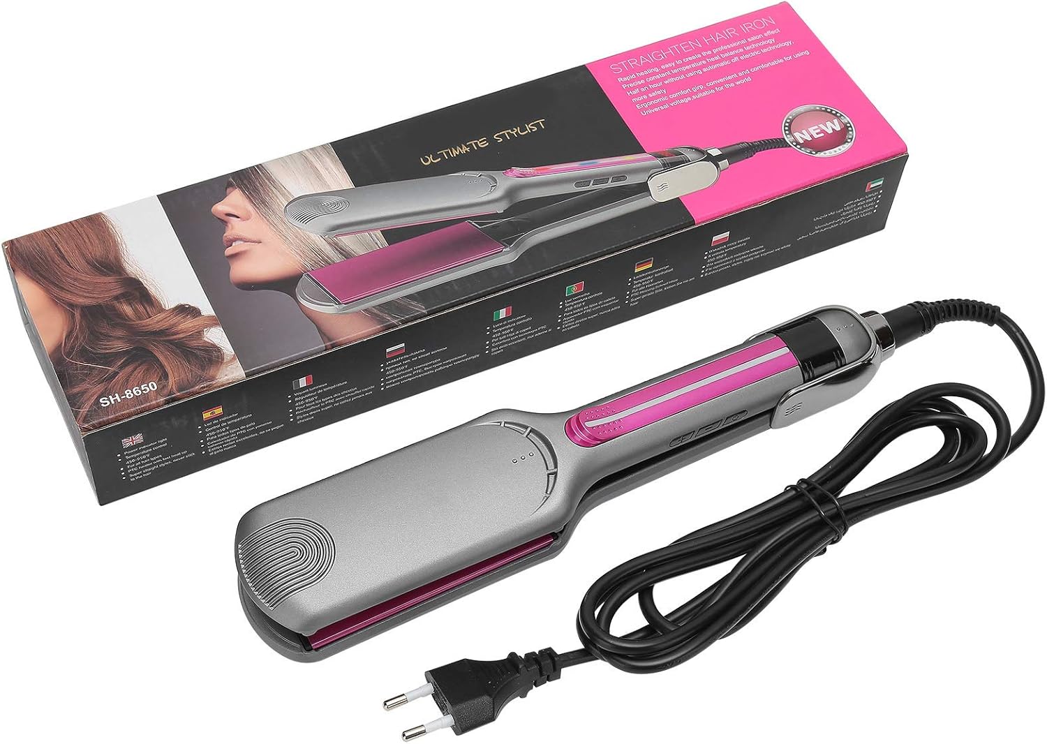 Cepillo para alisar el cabello, Alisador de cabello eléctrico, Alisador de cabello profesional Placa caliente de cerámica Plancha plana Pantalla LCD Herramienta de peluquería Enchufe de la UE