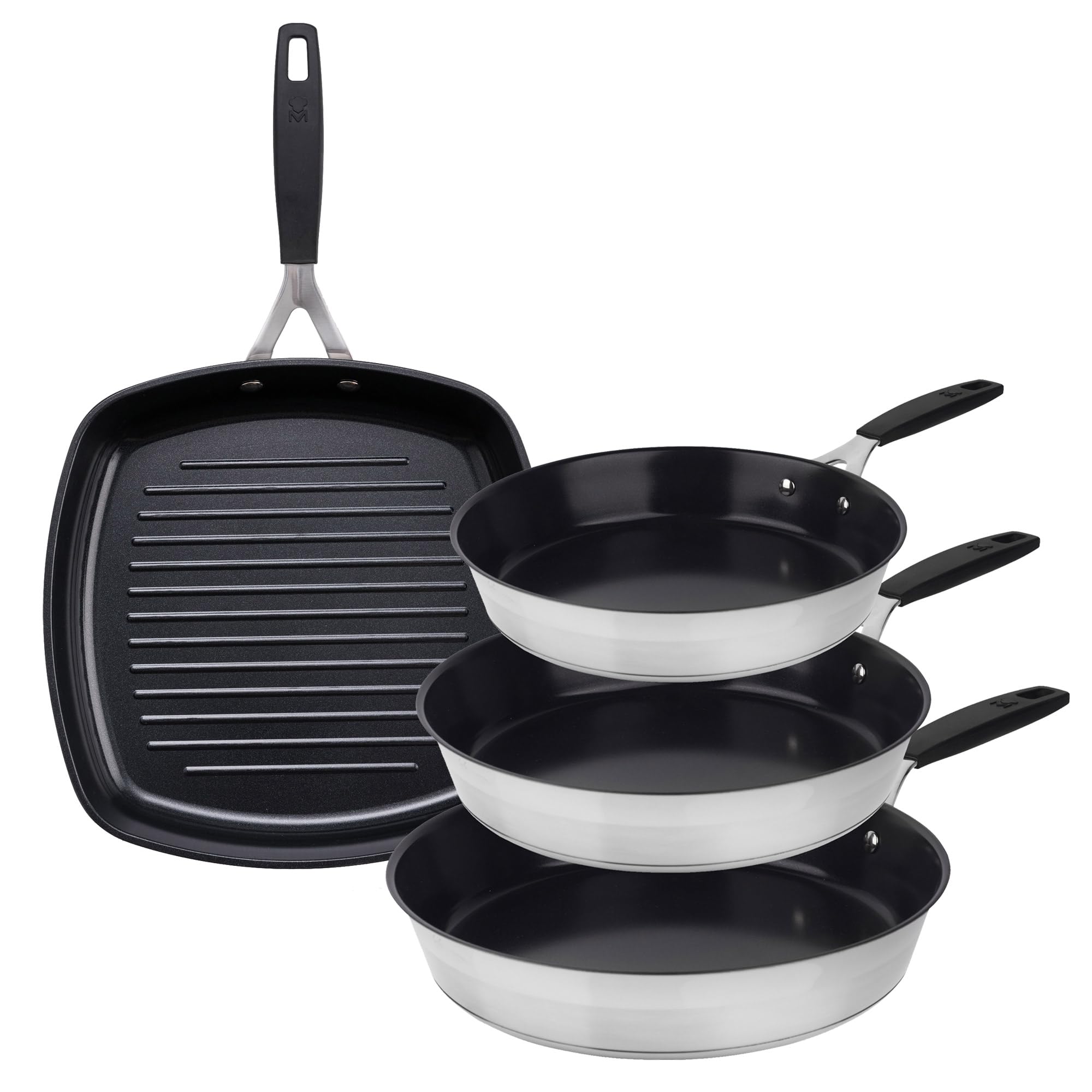 Masterpro Juego de Sartenes Smart Acero Inoxidable Ø 24 cm Ø 20 cm Ø 28 cm 3 Piezas
