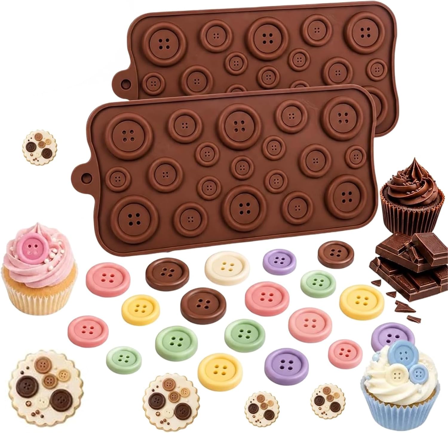 2 Pcs Button Silicone Chocolate Mold, Non‑Stick Candy Fondant Molds for Baking, Dessert Decoration DIY Craft Making Tool