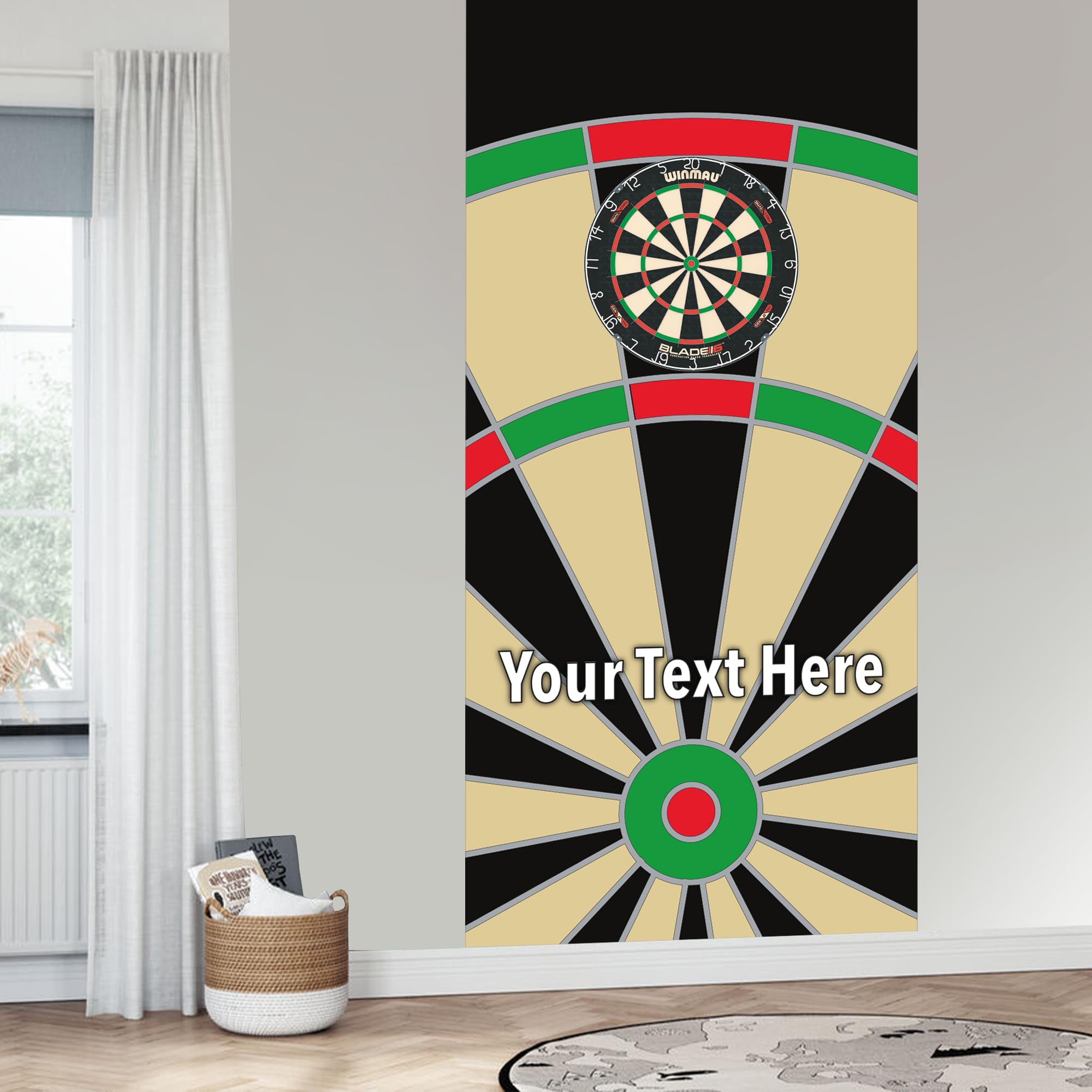 Darts Wall Sticker - Classic Dart Board with Personalised Text Wall Art (180cm Height x 100cm Width)