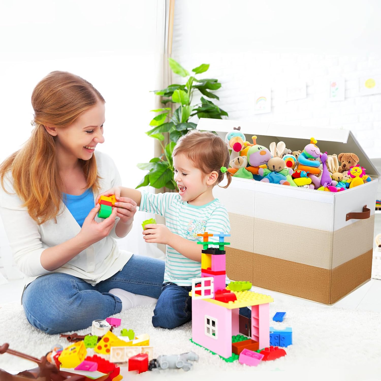 Mayniu Large Toy Box Chest with Divider, Sturdy Toy Storage Organizer Bin Baskets