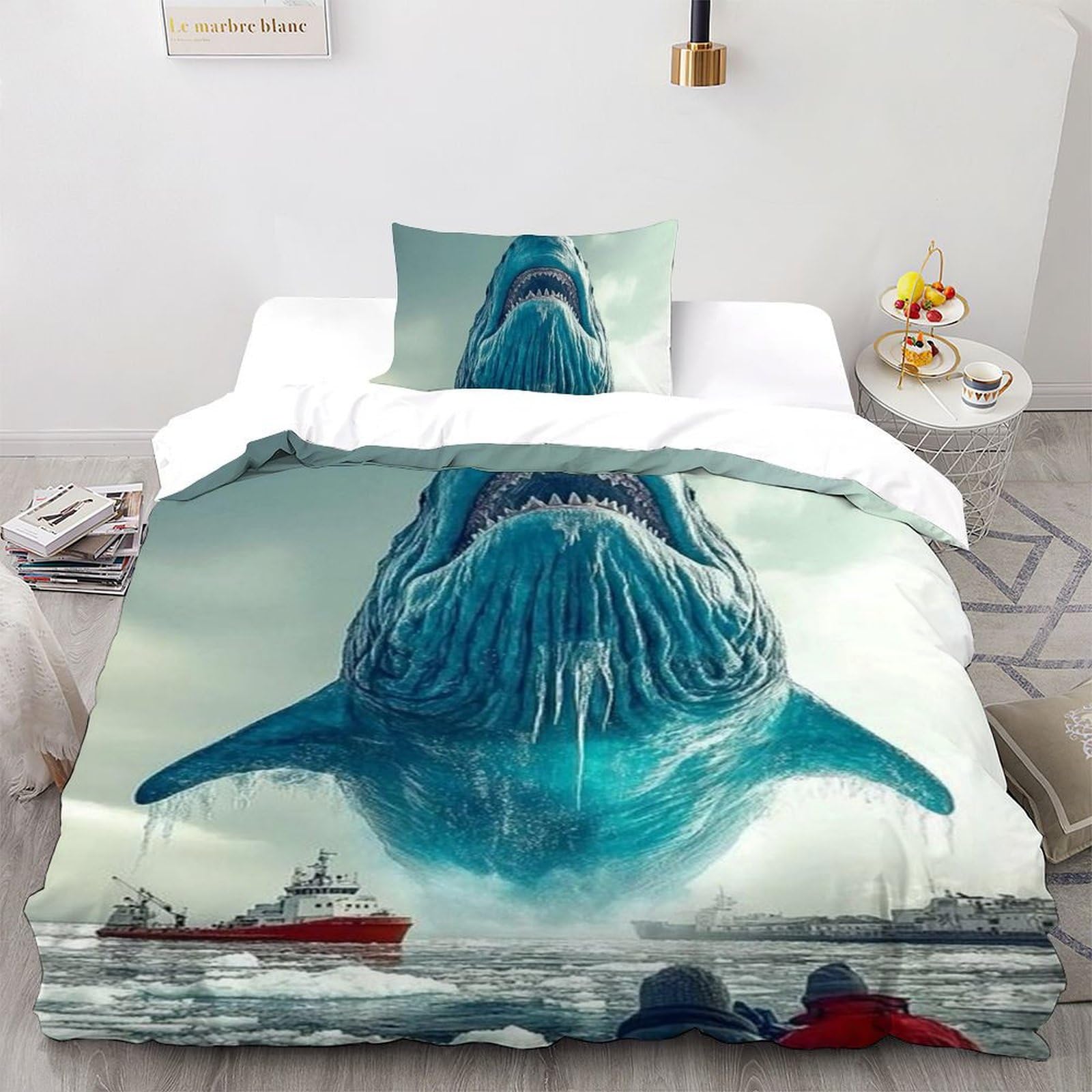 Housse de couette requin anti-plis literie hydrofuge 135x200cm