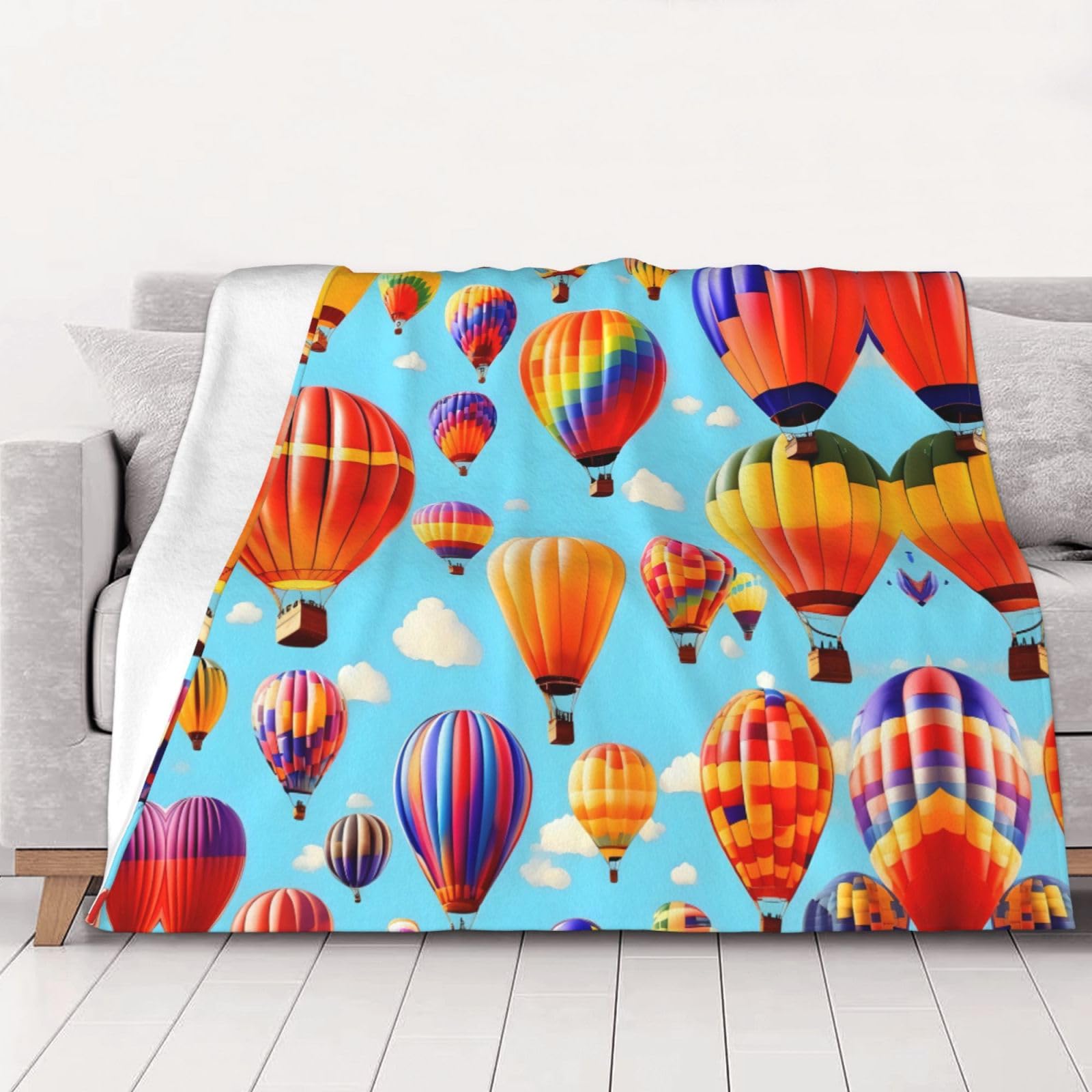Couverture flanelle montgolfières douceur suspendue plaid chaleureux lit et canapé