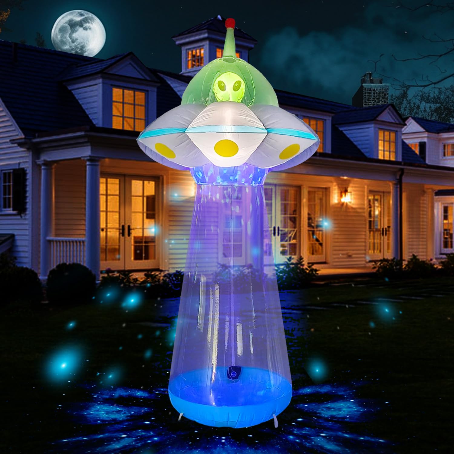 ((similar))Halloween Inflatables 10FT Alien Abduction Decoration, Inflatable UFO Built in 5 Bright LED & 1 Blue Flashing LED Blow up Alien Spaceship for Large Halloween Inflatable Outdoor Decoration
