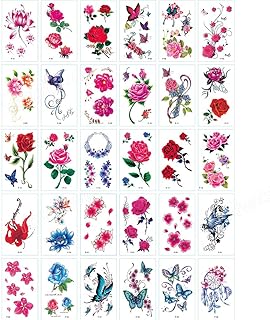 30 Sheets cute small flower temporary tattoos by Yesallwas,Waterproof long lasting Fake Tattoos Stickers for for kids girls women body tattoos-lotus tattoo,stars tattoo,rose tattoo,dolphin tattoos