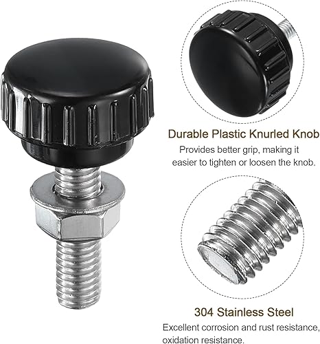 Miniatura 415 de uxcell Juego de 4 perillas moleteadas, tornillos de pulgar con tuercas y arandelas, rosca macho métrica M6 x 1.378 in, cabeza de plástico de 0.984