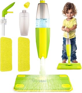Kids Spray Mop Toy for Toddlers Age 3+, Real Water Sprayer with Detachable Cloth, Montessori Pretend Play Cleaning and Learning Toys Gift for Kids Girls Boys