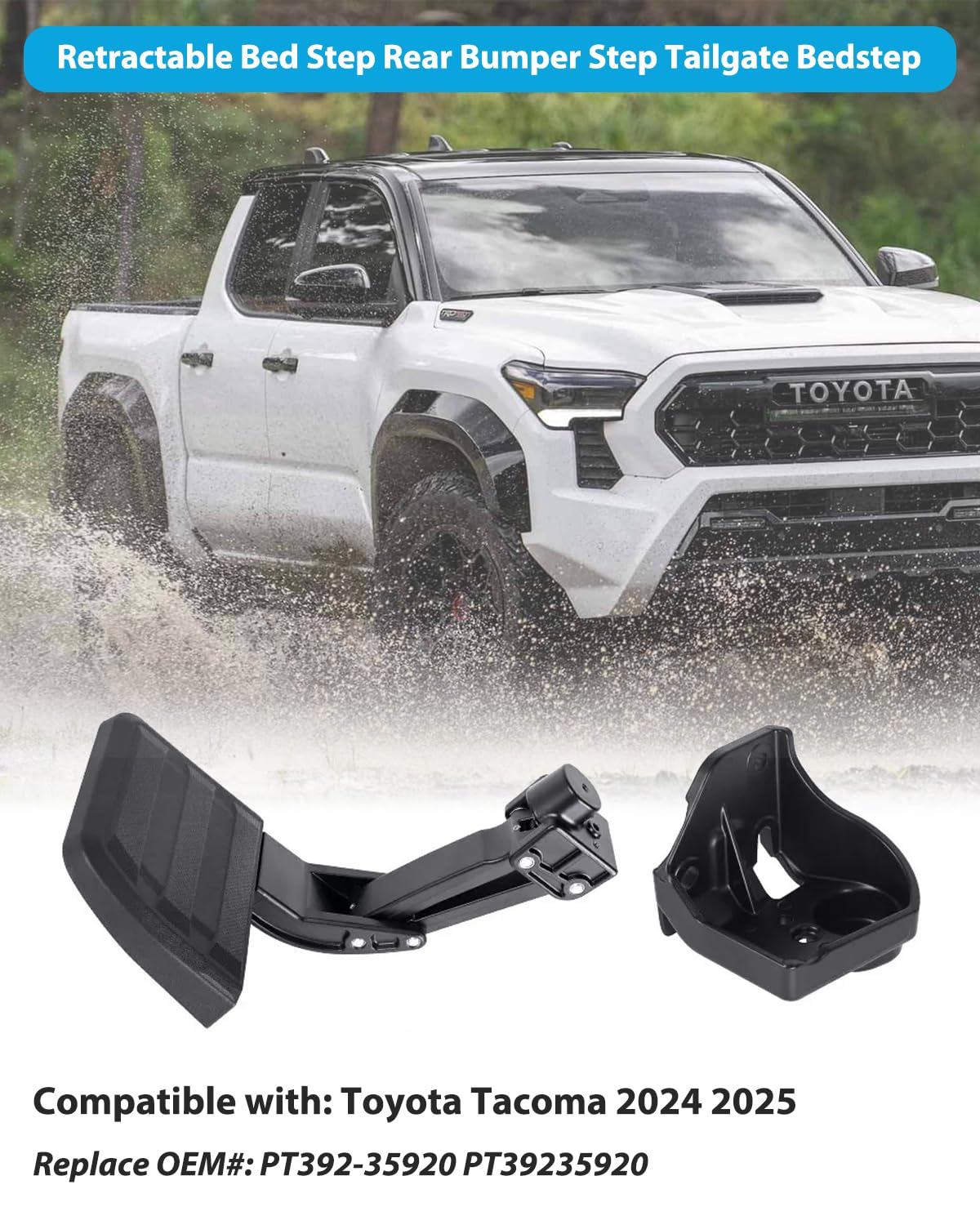 Rear Bed Step For 2024-2025 Tacoma - Folding Tailgate Step, Retractable, Aluminum, 450lb Capacity, Replace PT392-35920 - View #2