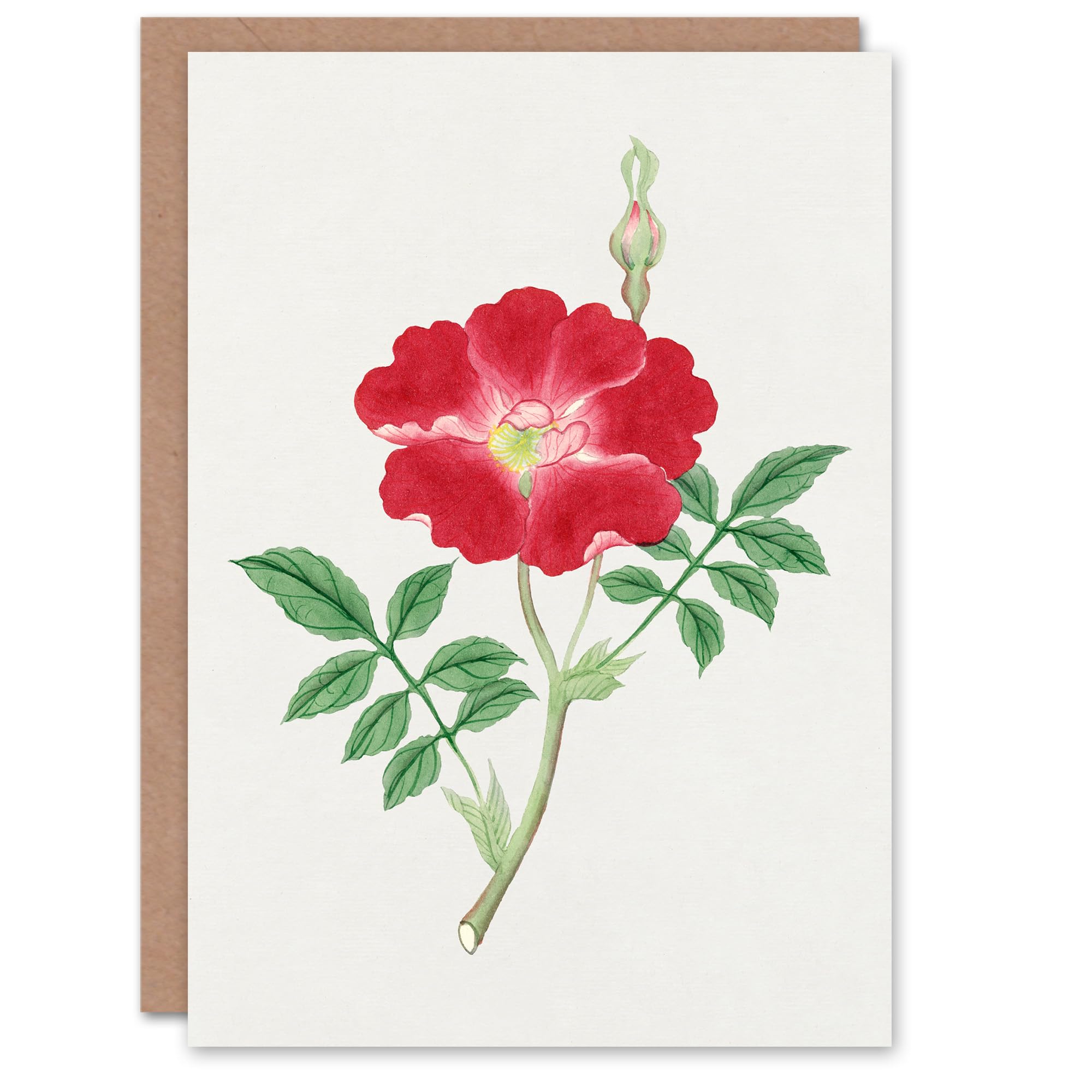 Artery8 Vintage Japanese Botanical Art Card Red Flower