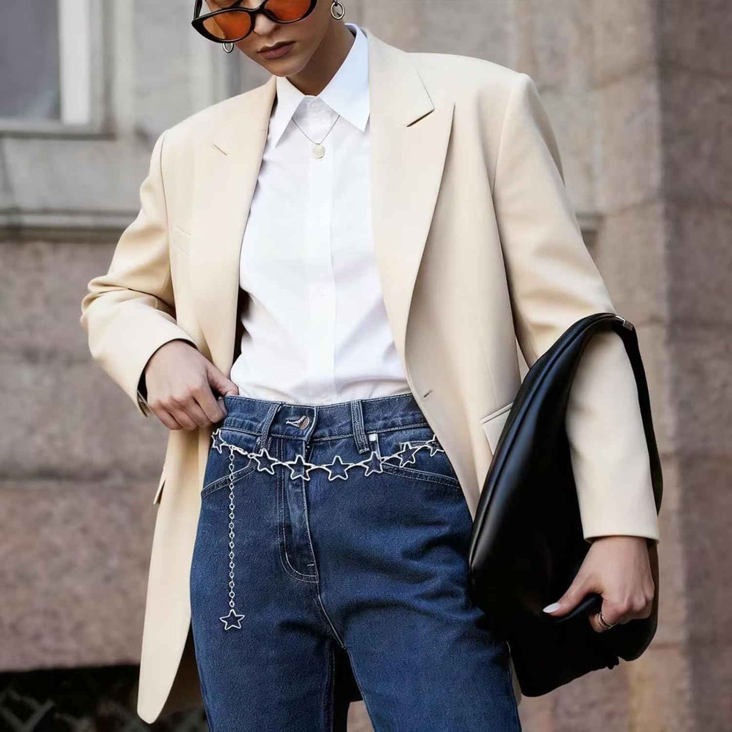 Women's Star Waist Chain Belt, Adjustable Size Silver Star Belt Chains for Dresses, Jeans & Y2K Goth Style with Long Tassel Design - Image 4