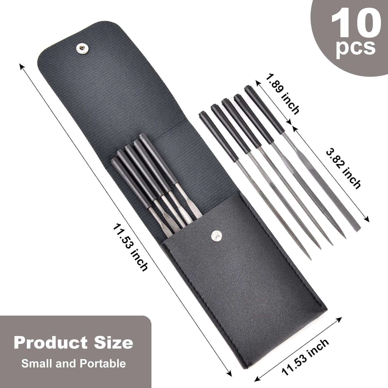 10pcs Mini Steel Needle Files,Packed in Synthetic Leather Case,for high Precision Sanding Work on Wood and Plastic Carving