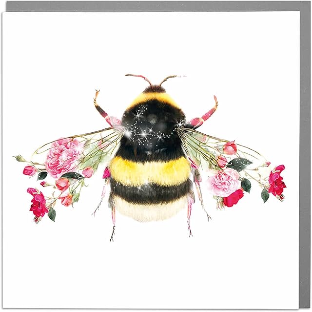 Lola Design - Wildlife Botanical Greeting Cards - Blank Cards and Envelopes - Bumble Bee Animal Card