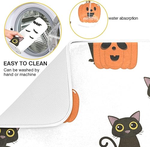 Miniatura 2 de Halloween Cute Black Cat Drying Dish Mat Kitchen Pads For Counter Kitchen Accessories For Countertop Tapete Para Cocina 16'' x 18''