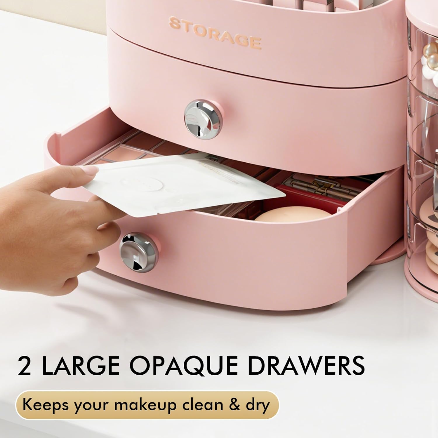 Makeup Organizer Countertop with Drawers, Make up Organizers for Vanity, Skincare Jewelry Earring Organizers, Cosmetic Display Cases Makeup Storage for Bedroom & Bathroom, Ideal Gifts for Women(Pink)