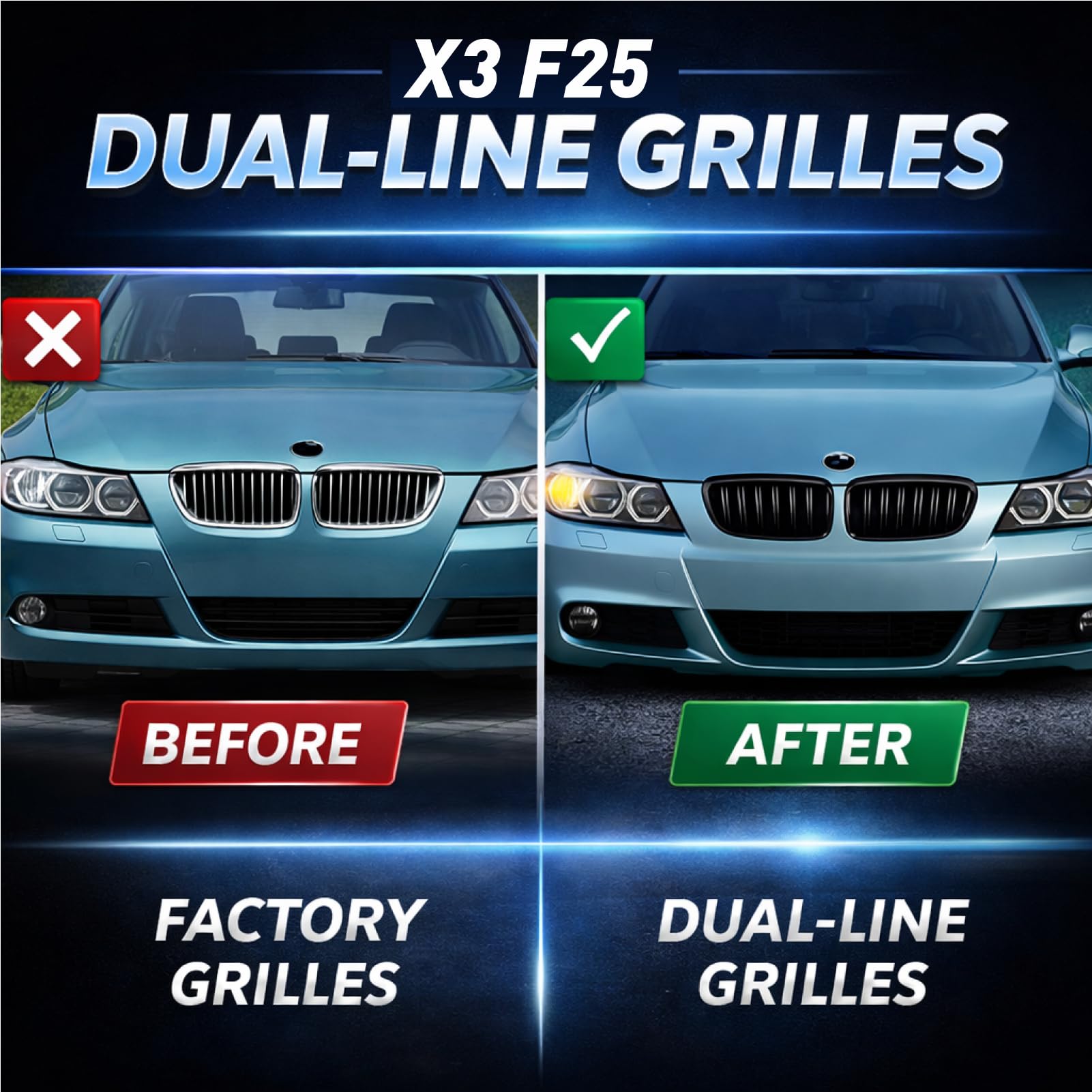 F25 Grille Calandre Abs Noir Brillant Double Barre Pour X3 F25 2010-2013 2010 2011 2012 2013, Grille Radiateur Pare Choc
