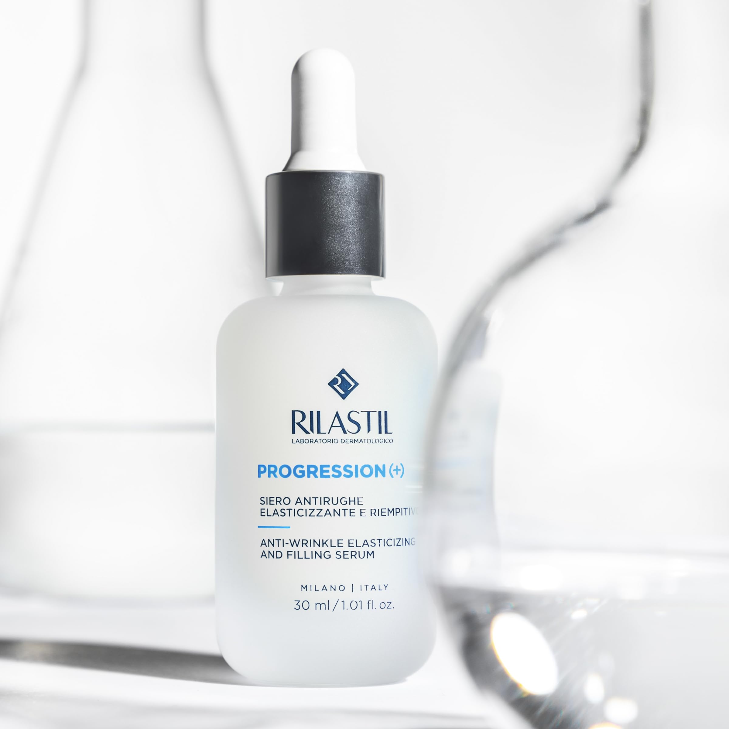Rilastil Progression(+) Siero Antirughe Elasticizzante e Riempitivo, Trattamento Rughe Marcate, Antiaging, Rimpolpante per Pelli Mature con Collagen, Acido Ialuronico, Confezione da 30 ml