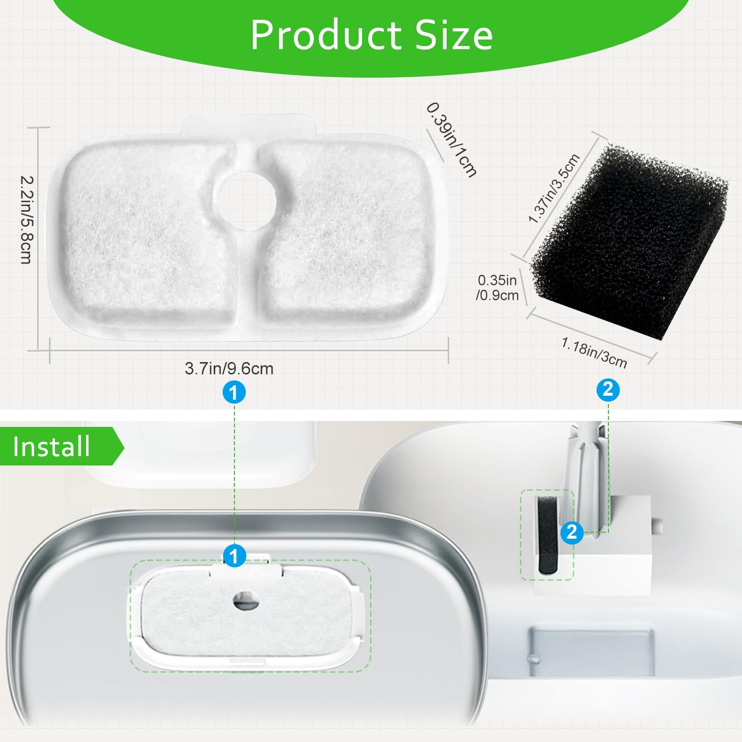 Filtri per fontana per gatti, confezione da 20 filtri di ricambio per fontane per gatti, compatibili con fontana Dockstream da 2,5 l, PLWF005/PLWF115/PLWF105 (10 filtri a tripla azione e 10 spugne)