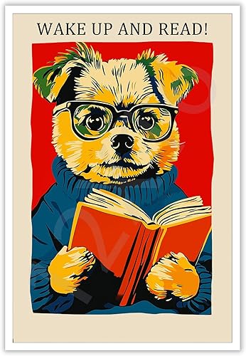 Póster vintage de lectura de animales, arte de pared estético, arte de pared retro divertido e inspirador con citas inspiradoras para mascotas,