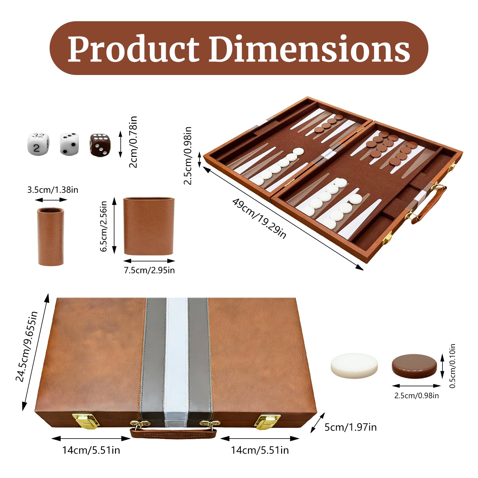 Set di backgammon per adulti, gioco da tavolo classico con custodia pieghevole in pelle per backgammon, set di backgammon in legno per 2 giocatori, gioco da viaggio portatile di lusso