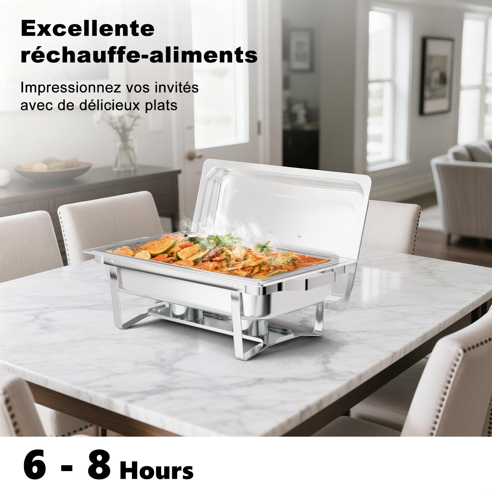 LEADZM Chafing Dish 2PCs，9L Chauffe Plat，Chauffe Plat Buffet en Acier Inoxydable， pour Fêtes, Mariage, Banquets, Buffet Libre，Restauration-Couleur Argent