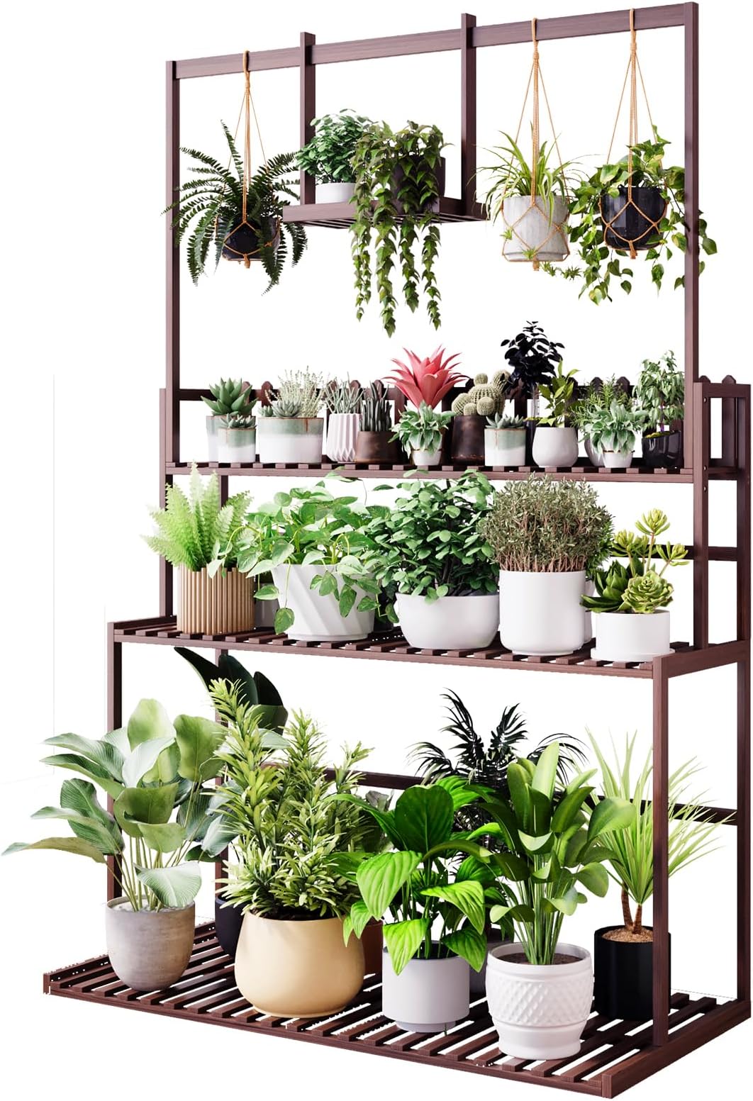 COPREE Bamboo 3-tier Hanging Plant Stand Ladder Planter Shelves Flower Pot Organizer Rack Display Shelving Plants Shelf Unit Holder