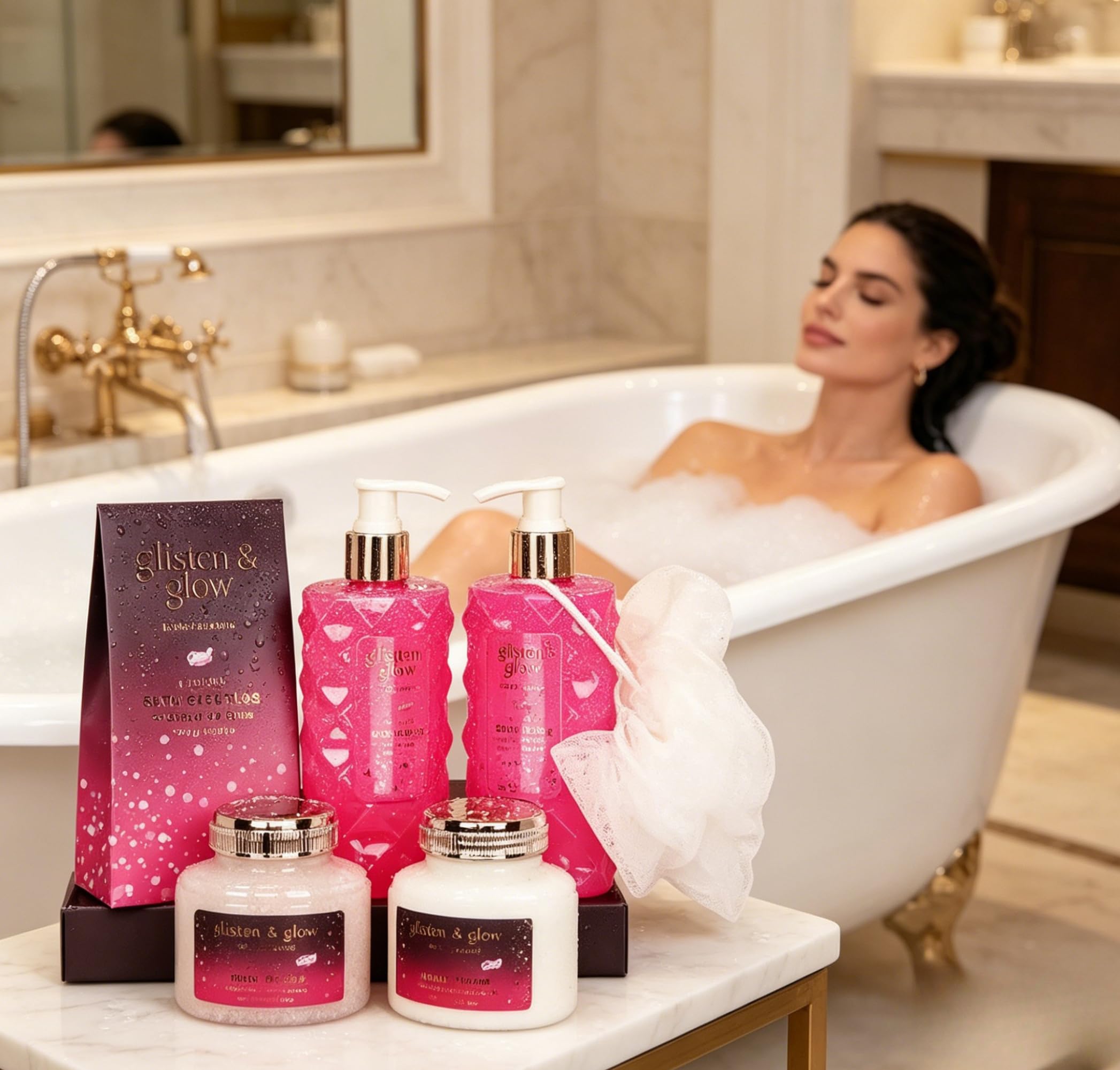 GLOSS! | Pudełko na prezent dla kobiet | Produkty do kąpieli | Perfumy granatowe| Kosz na kosmetyki, pielęgnacja i dobre samopoczucie | Oryginalny pomysł na prezent dla kobiet, na urodziny, Dzień