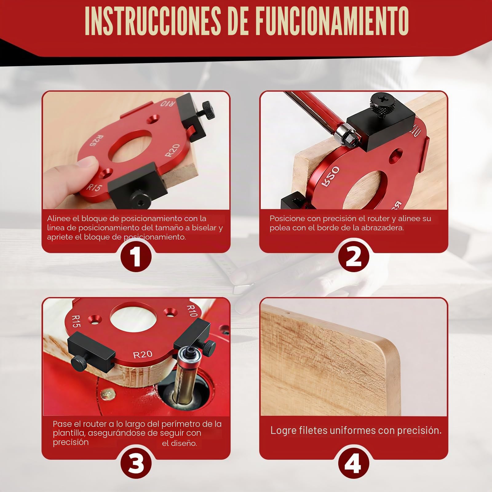 Plantilla de Radio de Esquinas Redondeadas, Molde para Fresadora de Radio con Fresa Incluida, Plantilla para Fresadora de Aleación de Aluminio para Proyectos de Bricolaje en Madera