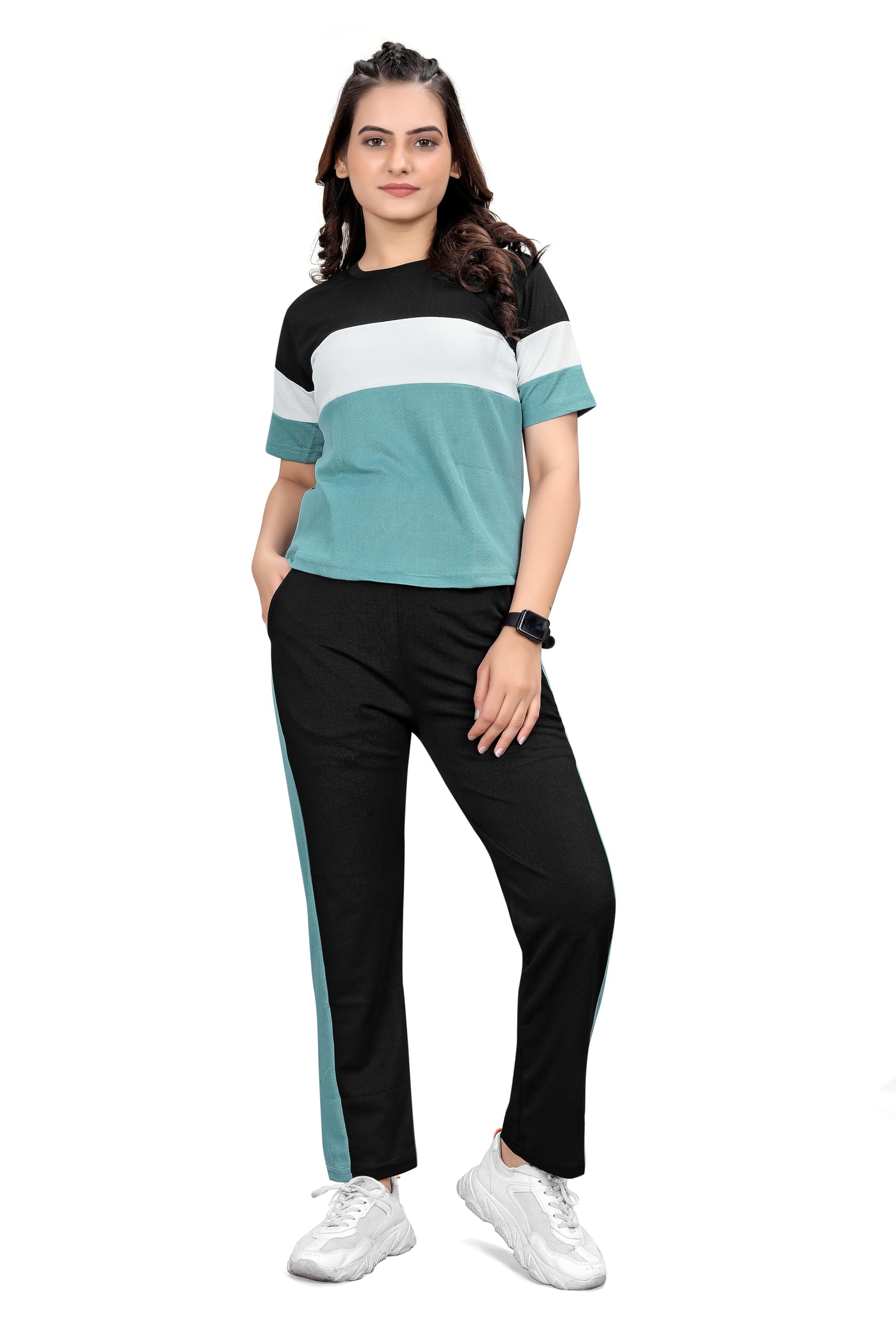 dadx Women's Round Neck Night Suit in Polyester Lycra - Stylish Ankle-Length Bottoms with Side Pockets and Adjustable Drawstring Waist | Comfortable Loungewear for Sleep.-picture-4