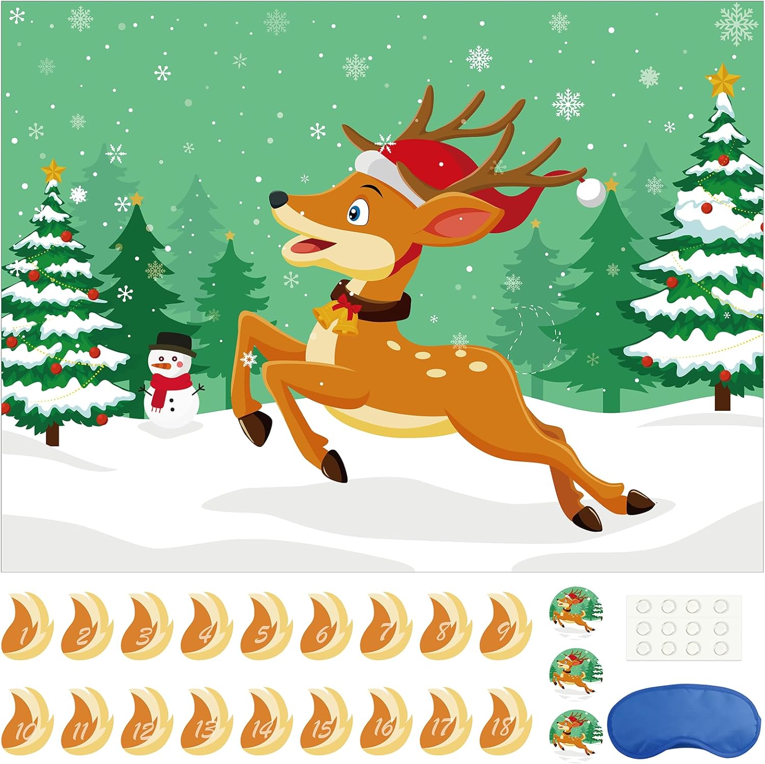 Morcheiong Pin The Tail on The Deer Christmas Game with 36 Tails, Christmas Party Favors Activities Supplies Decorations for Kids