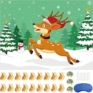 Morcheiong Jeu de Noël Pin The Tail on The Deer avec 36 queues, cadeaux de fête de Noël, fournitures d'activités pour enfants