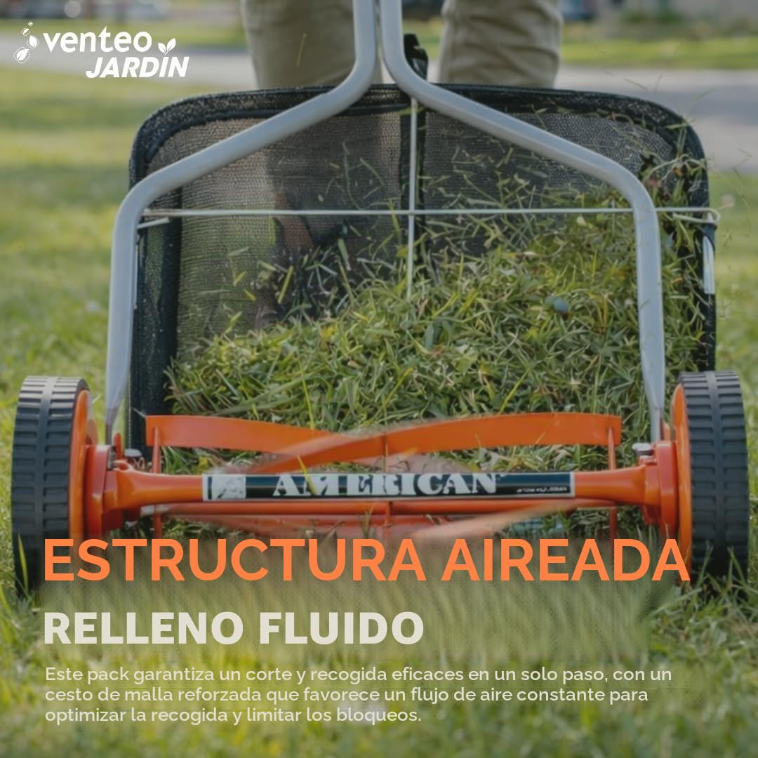 VENTEO - Juego de cortadora helicoidal manual de 4 cuchillas con bandeja | Cortadora manual de corte helicoidal sin electricidad | Cortacésped y bandeja de recogida extraíble | Mantenimiento de césped