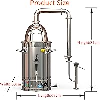 Vista 3 de HOOLOO Destilador de alcohol para uso doméstico, kit de fabricación de whisky de acero inoxidable 304 con termómetro, whisky, brandy, vodka de 6.3