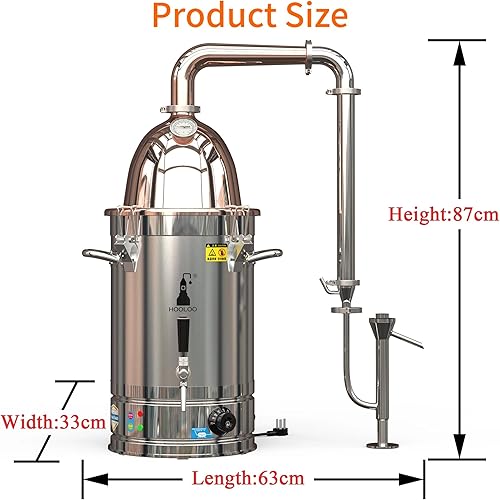 Miniatura 3 de HOOLOO Destilador de alcohol para uso doméstico, kit de fabricación de whisky de acero inoxidable 304 con termómetro, whisky, brandy, vodka de 6.3