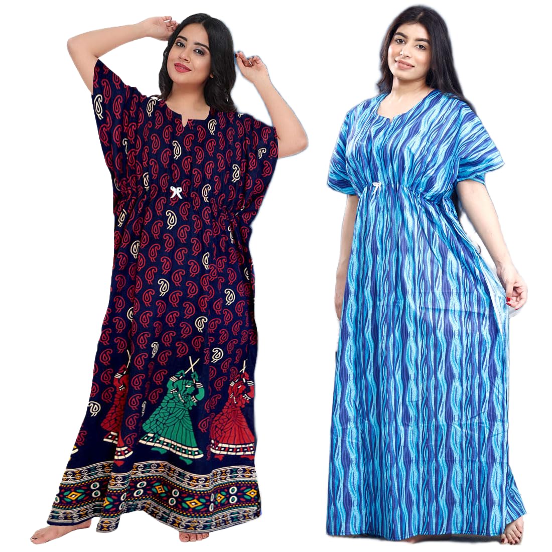Women's Nightwear Pure Cotton Regular Rajasthani Kaftan Gown Jaipuri (Pack of 2 pcs) Kaftan Muliticolored-picture-32