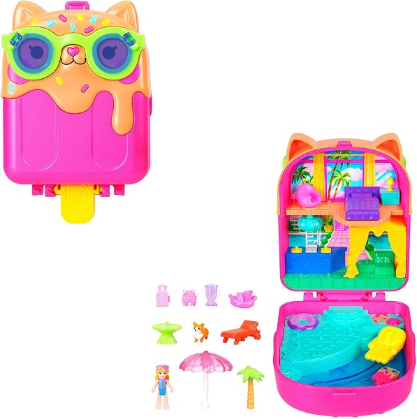Polly Pocket Coffret Vacances au soleil, jouet de voyage avec 1 mini-figurine, un chiot et des accessoires thématiques, JCB17 - 1