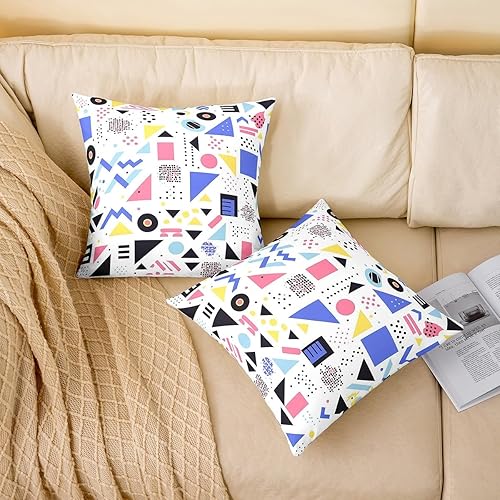 Miniatura 2 de Juego de 2 fundas de almohada modernas de los años 80 y 90 de 18 x 18 pulgadas, fundas de almohada con formas geométricas retro de Memphis para