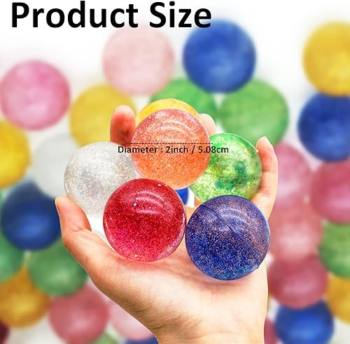 Miniatura 2 de 84 bolas inflables con purpurina para recuerdos de fiesta de niños, 6 colores, bolas de rebote de goma a granel de 1.772 pulgadas (1.772 in), bolas