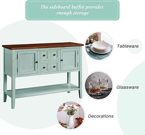 Miniatura 7 de Aprilsoul Mesa consola de buffet, aparador de 47.36 pulgadas con 4 cajones, 2 armarios de almacenamiento y estante inferior para sala de estar,