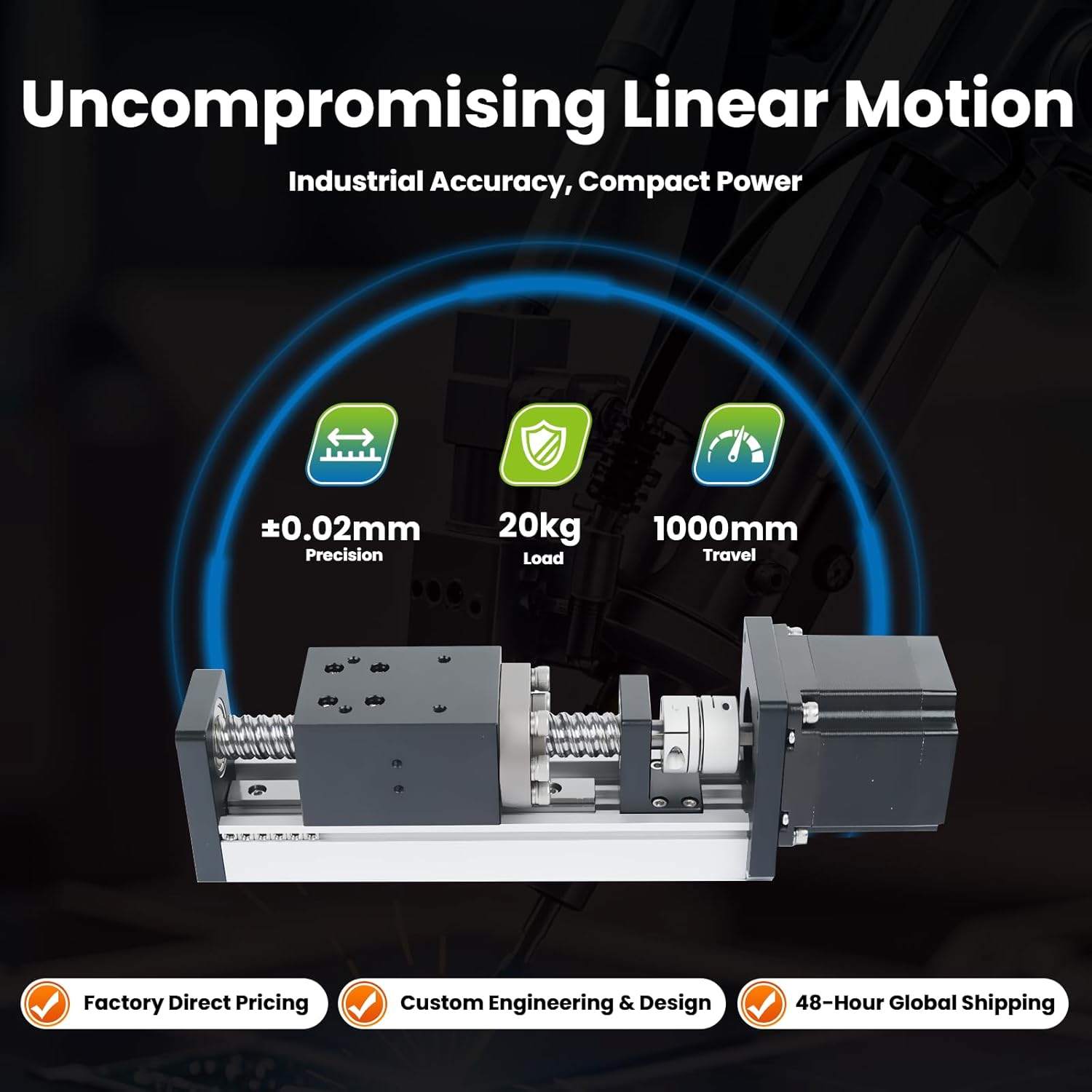 Linear Motion Guide Rail with Ball Screw, Stepper Motor, Aluminum Alloy Base, Industrial Grade Sliding Track (20mm Lead, 1000mm Stroke)