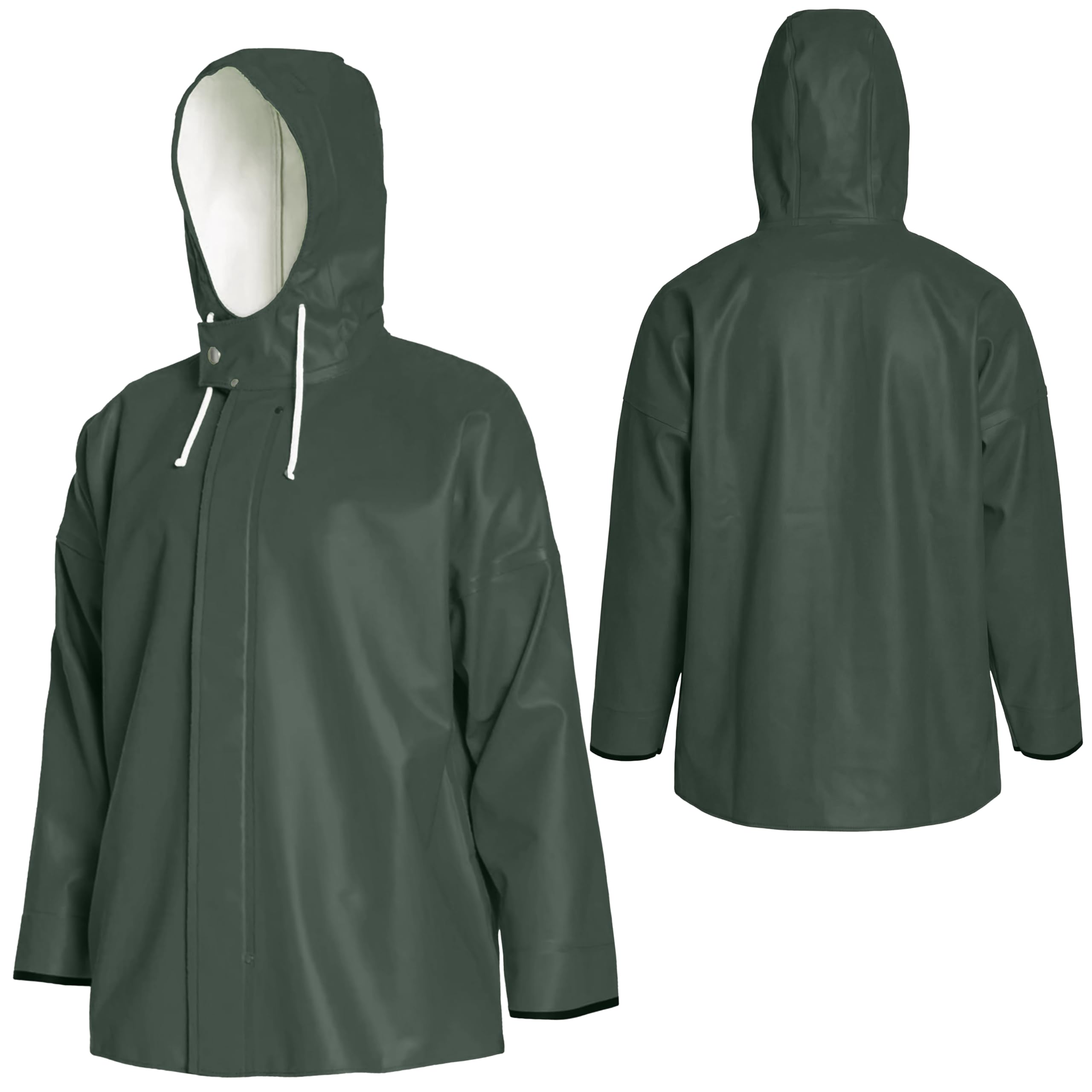 Men's Commercial Fishing Jacket - 0.7mm PVC Waterproof Heavy-Duty Rain Coat, Oil-Resistant, Adjustable Hood