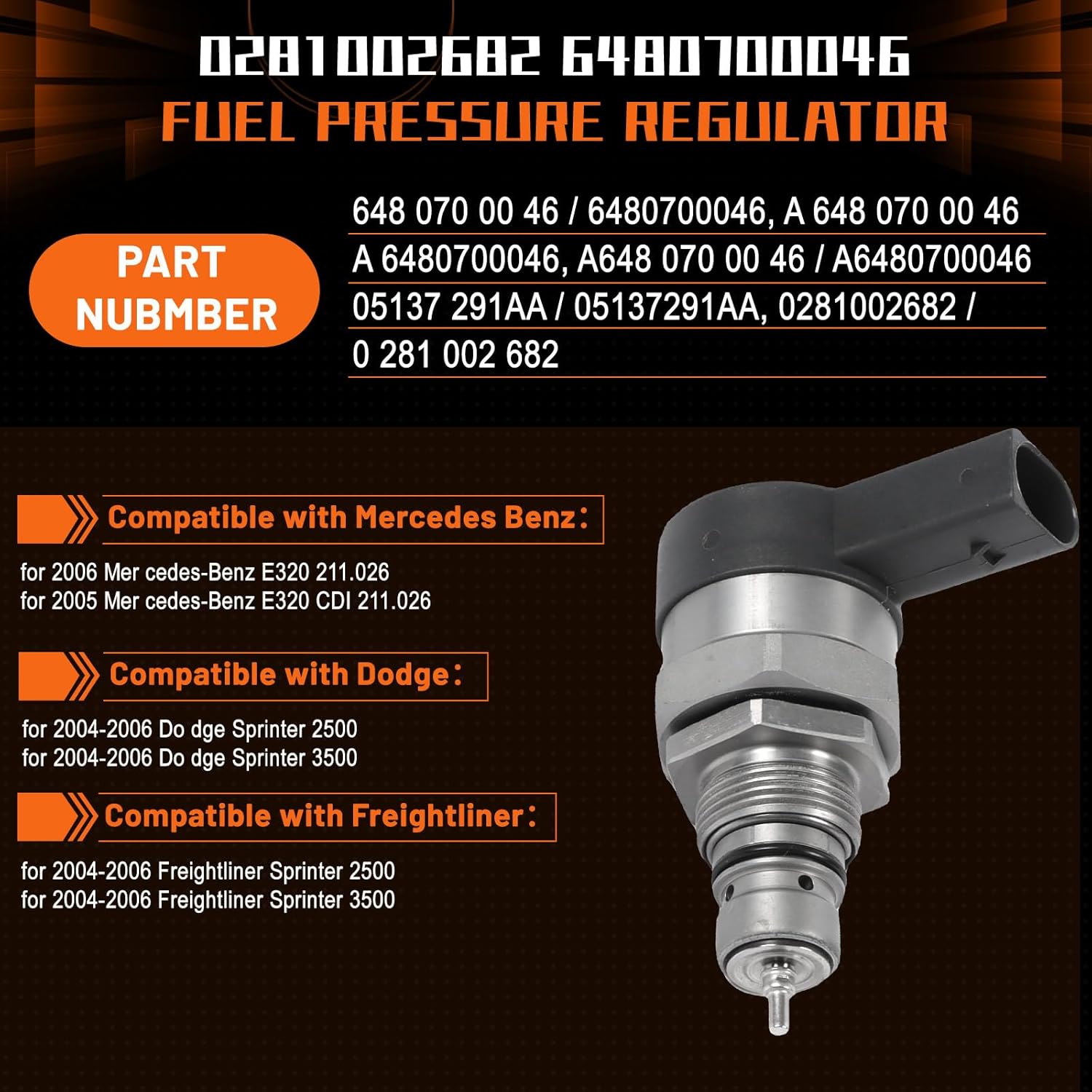 PANGOLIN 0281002682 6480700046 Fuel Pressure Regulator Replacement for Mercedes Benz E320 E320 05-06 Dodge Sprinter TDI