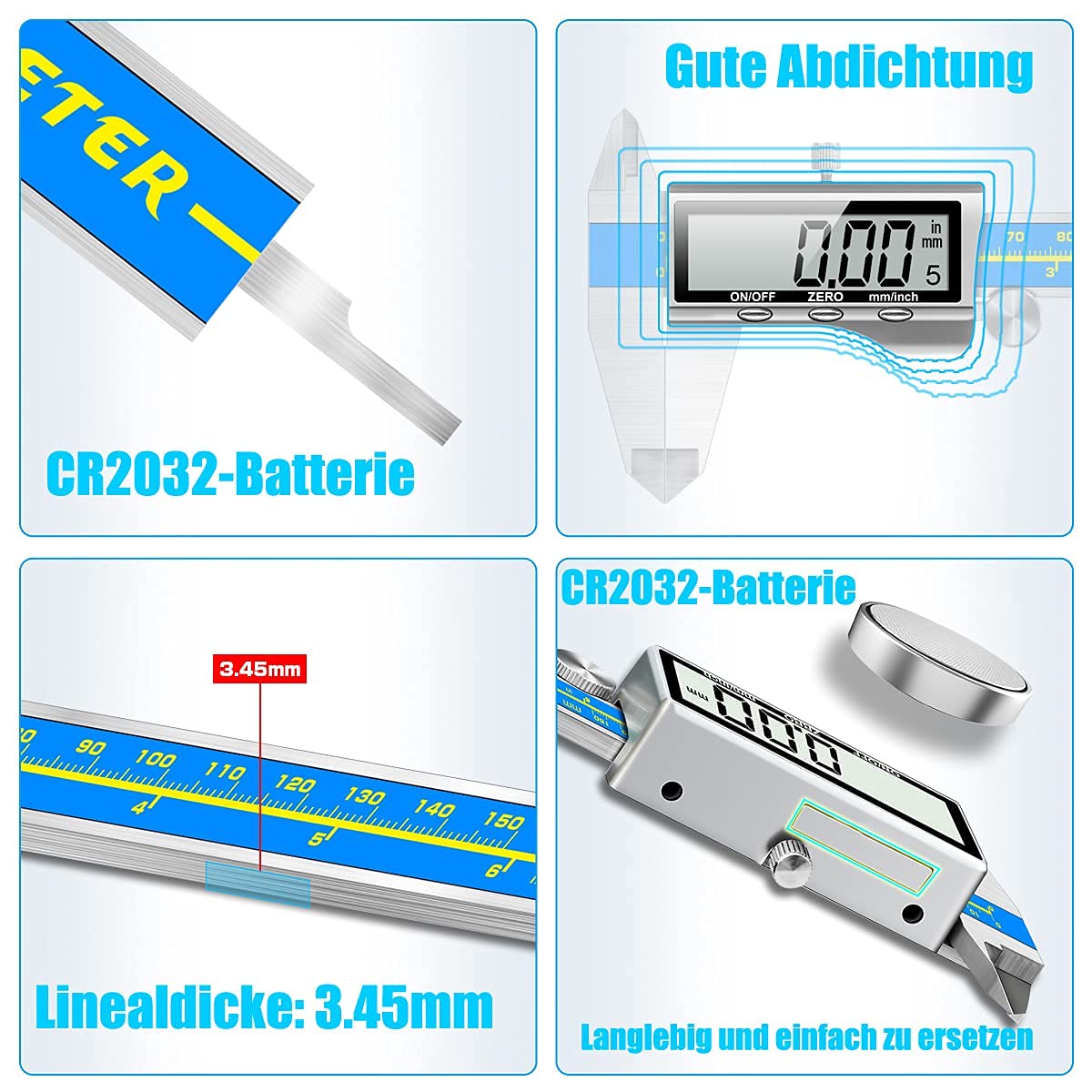 Digitale Schieblehre Industriequalität Orthland Messschieber Digital Messlehre 150mm Mit Groß Lcd Präzision Schublehren Tiefenmesser Edelstahl Analog Ip54 Wasserdicht Für Innen Außen stufen Messing