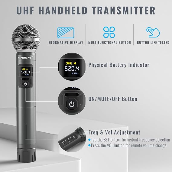 Phenyx Pro Wireless Microphone System PTU-52-2H Bundled with 8-Slot Multi-Microphone Holder MA-H1