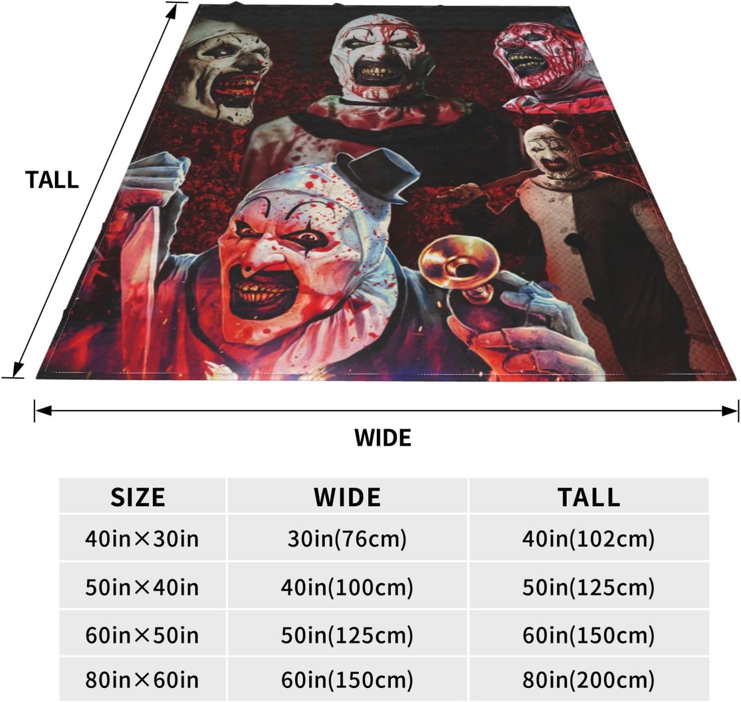 Terrifier 2 Kids Adults Ultra-Soft Micro Fleece Blanket Throw All Season Fuzzy Lightweight Throw Blankets for Office Company Home Couch Bed Sofa 60"X50"