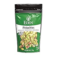 Vista 1 de Eden Pistachos orgánicos, sin cáscara, tostados y rociados con sal marina, cultivados en California, 4 onzas