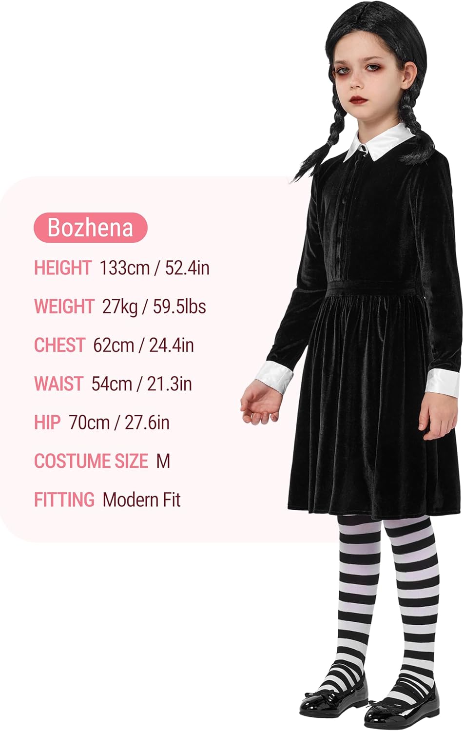 Spooktacular Creations Girls Collar Black Dress, School Girl Costume with Wig, Skater Dress for Toddler Halloween Cosplay - Image 6